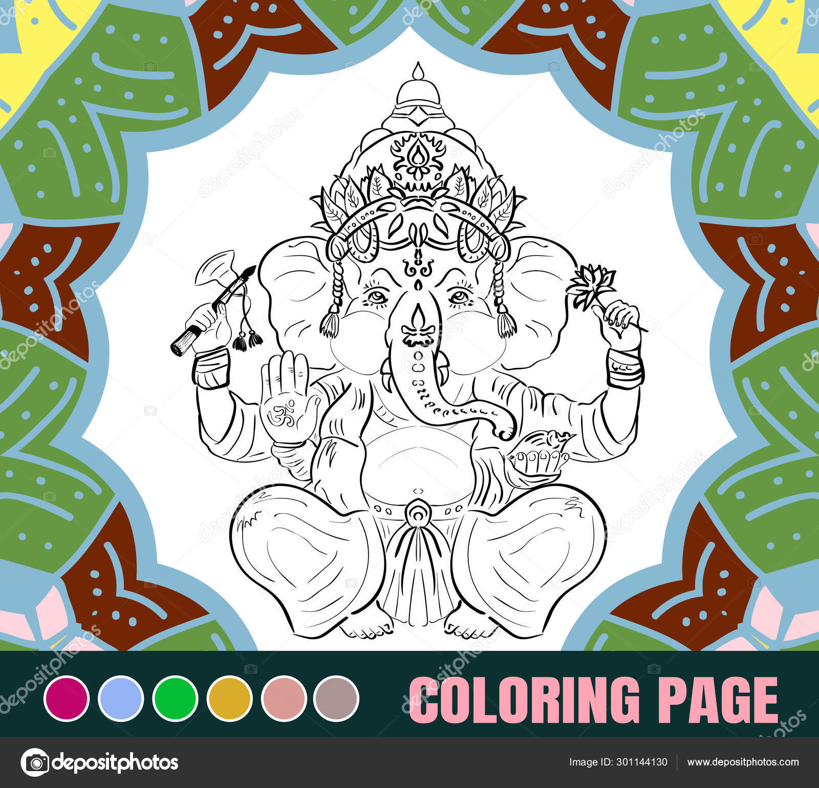 Hindu god ganesha for coloring book or page