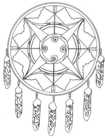 Native american mandala with bows and arrows coloring page free printable coloring pages