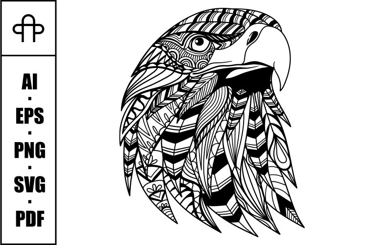 Eagle head mandala zentangle coloring page illustration