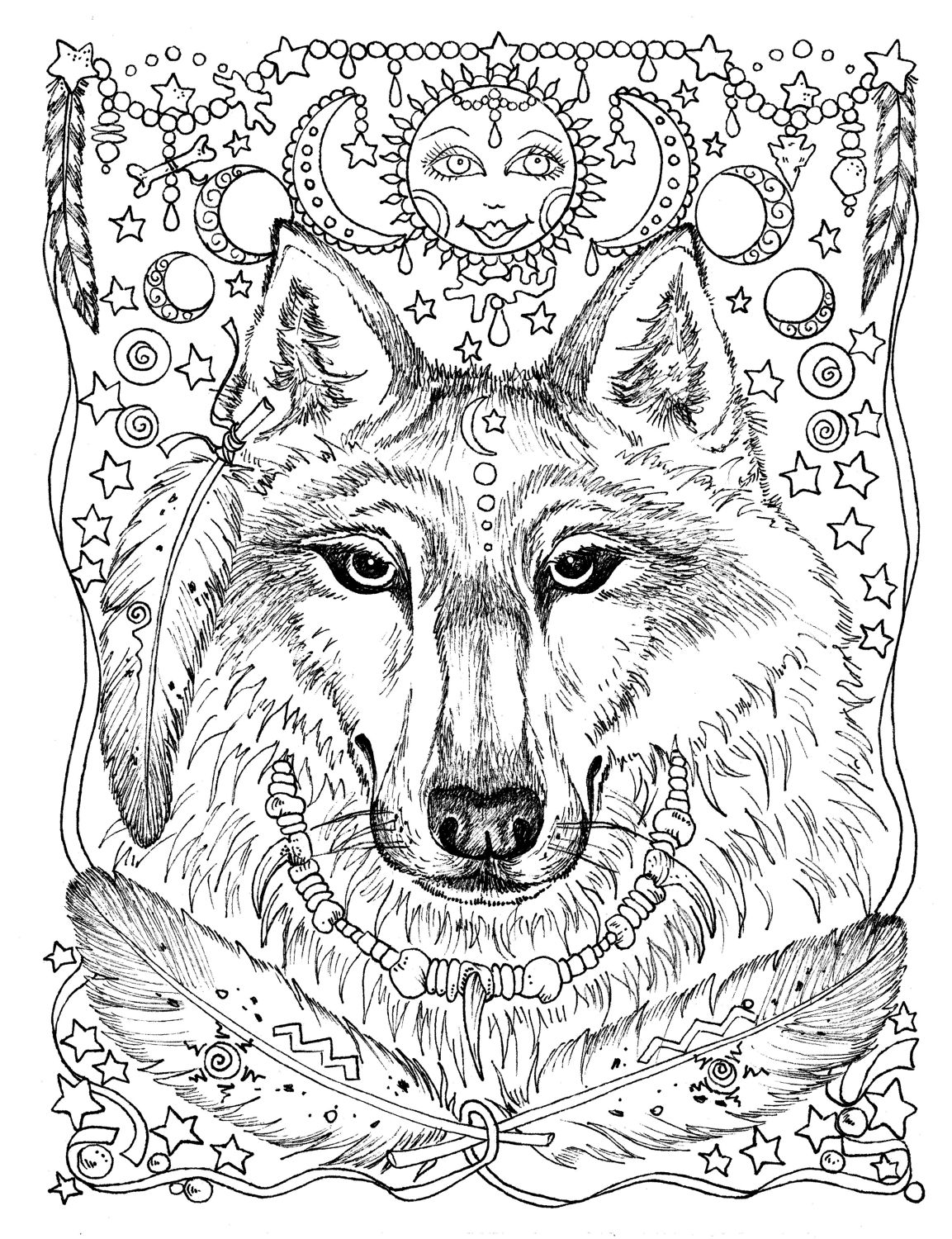 Pages instant download animal spirits to color wolf raven crow eagle bear native american art coloring adult color book digi stamp