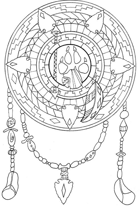 Printable digital download native american mandala adult coloring page