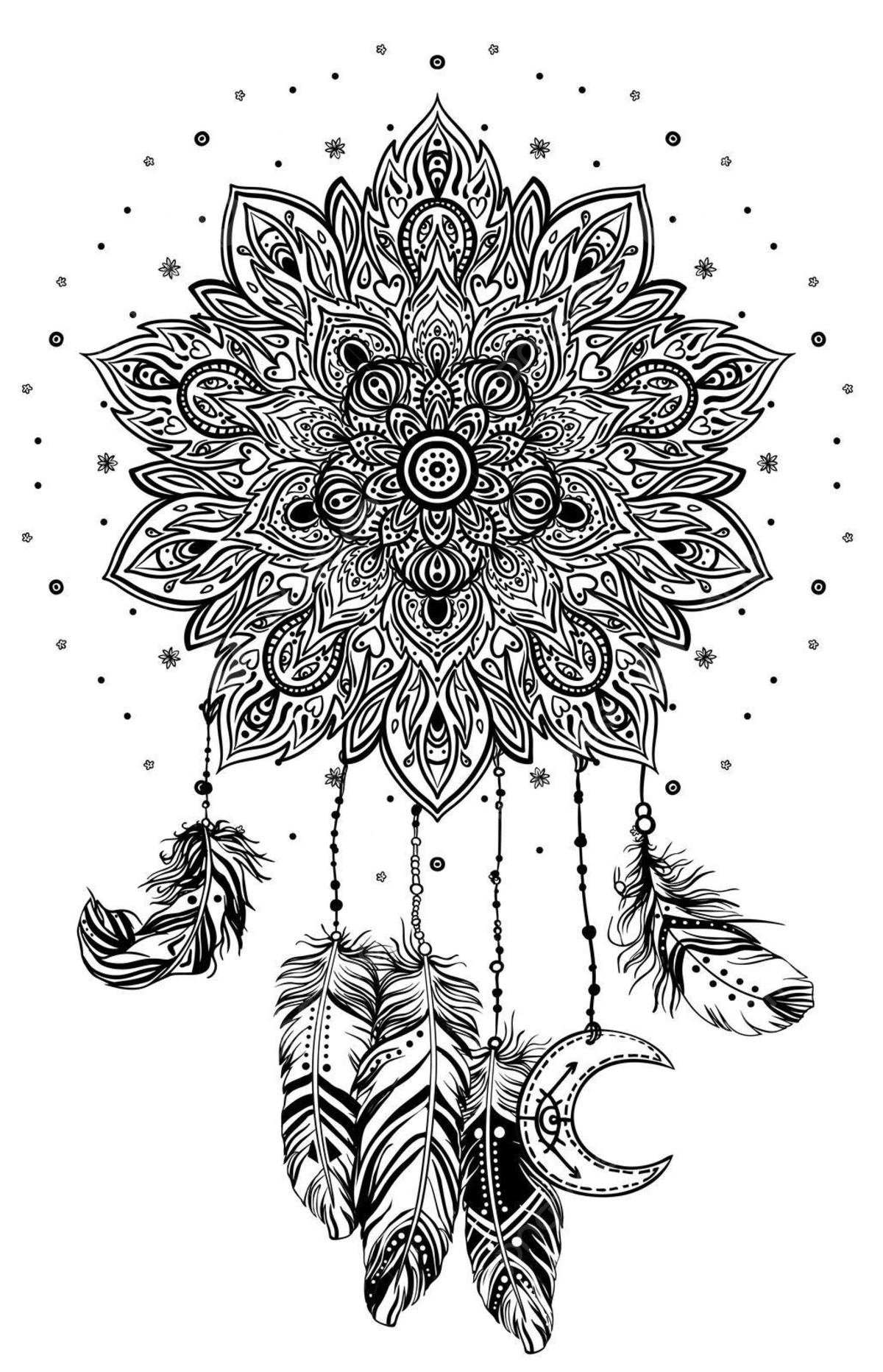 Native american talisman dreamcatcher with feathers moon and tribal symbols vector cat drawing moon drawing feather drawing png and vector with transparent background for free download