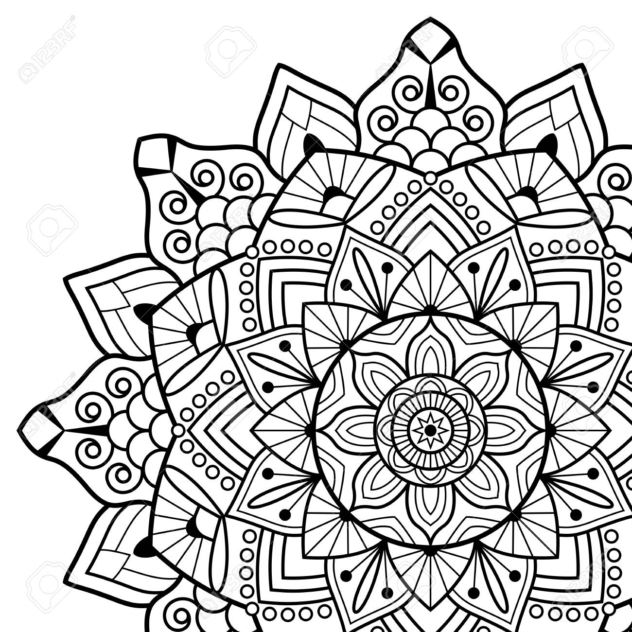 Coloring book pages mandala indian antistress medallion abstract islamic flower arabic henna design yoga symbol white background black outline vector illustration royalty free svg cliparts vectors and stock illustration image