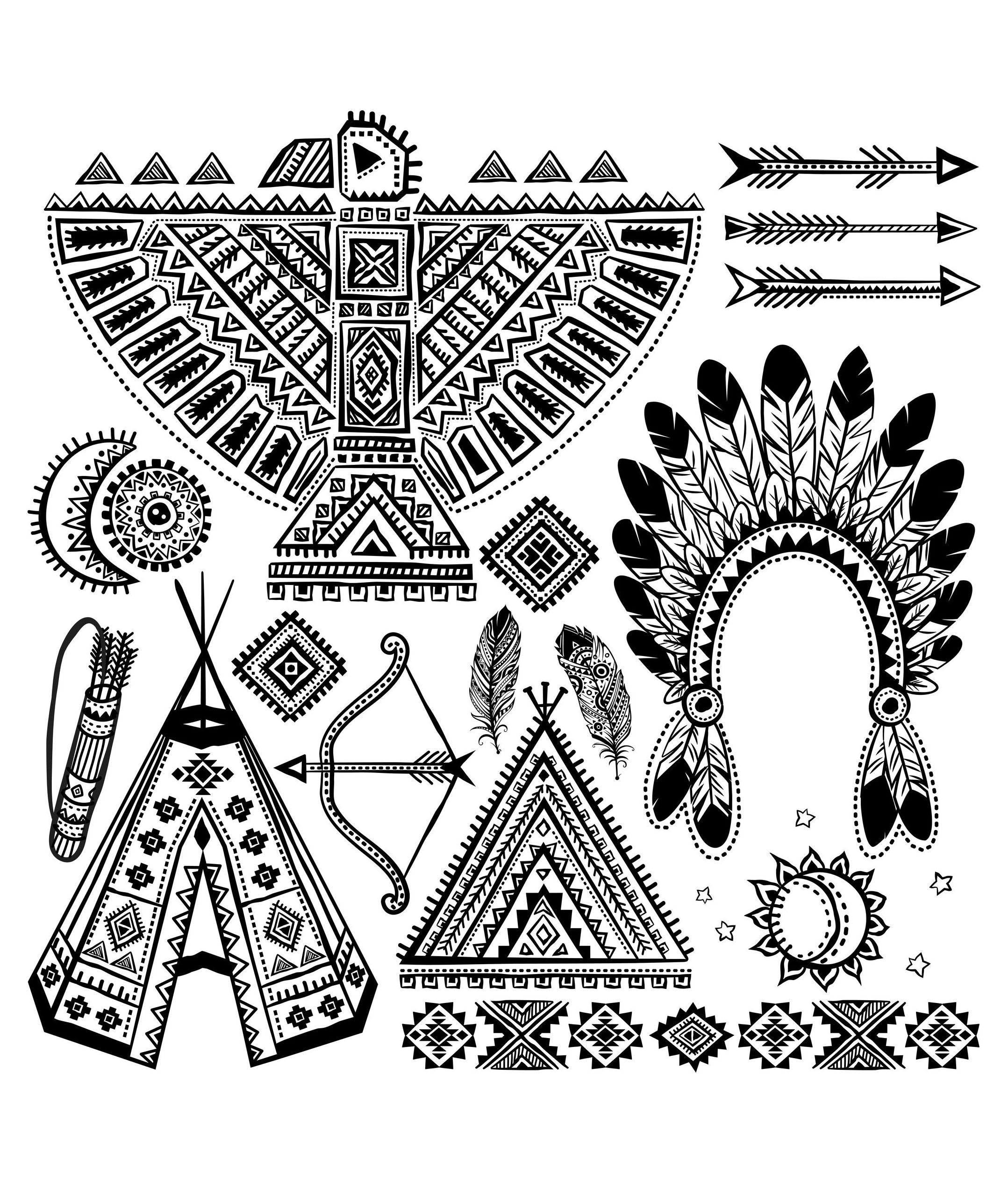 Native american various symbols