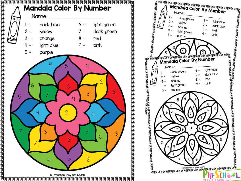 Free printable mandala color by number worksheets