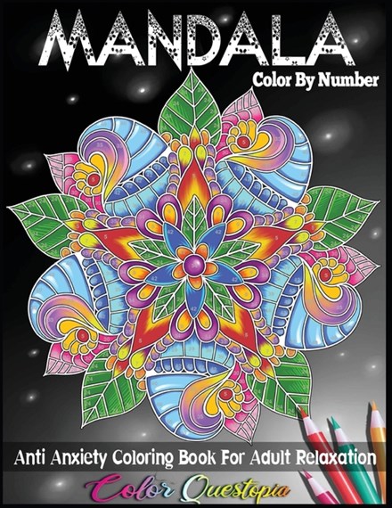 Mandala color by number anti anxiety coloring book for adult relaxation by color questopia