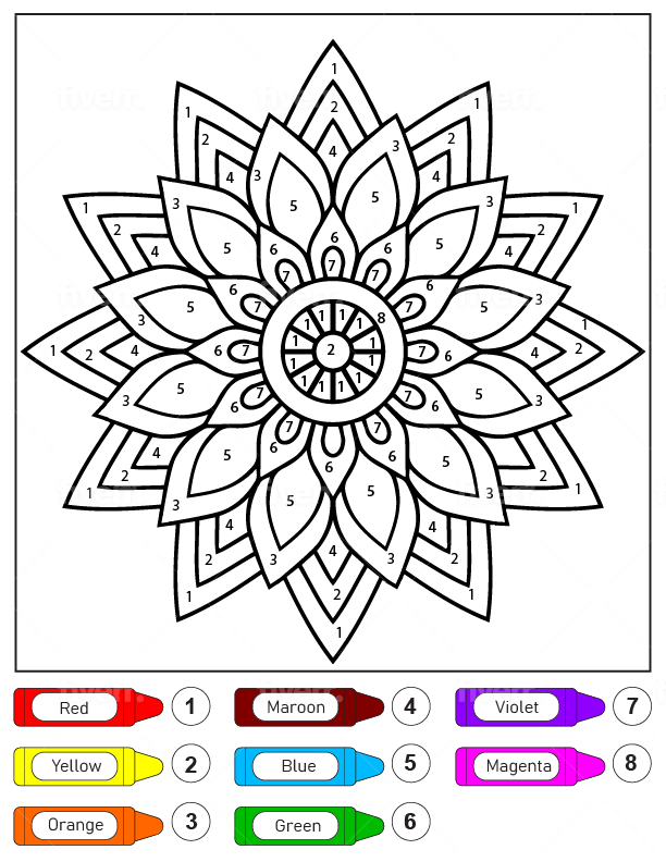 Mandala for kids color by number malvorlagen