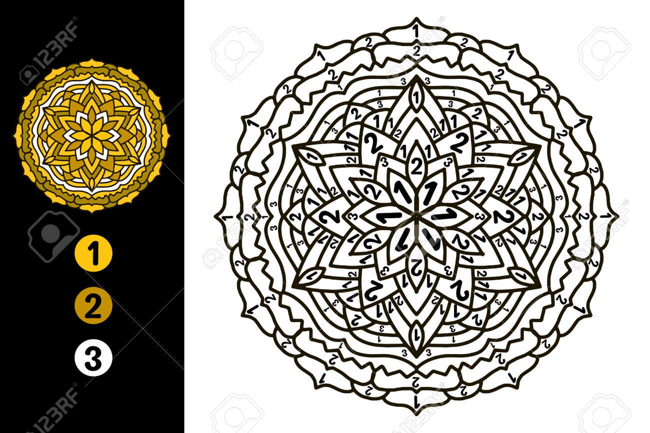 Color by number mandala number coloring page royalty free svg cliparts vectors and stock illustration image