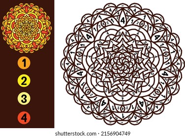 Color by number mandala design number stock vector royalty free