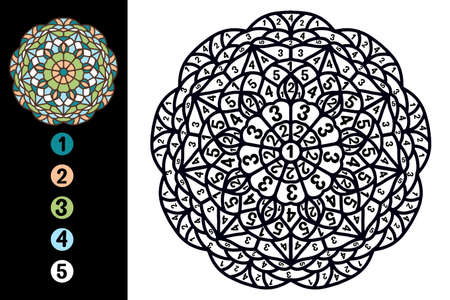 Color by number mandala number coloring page