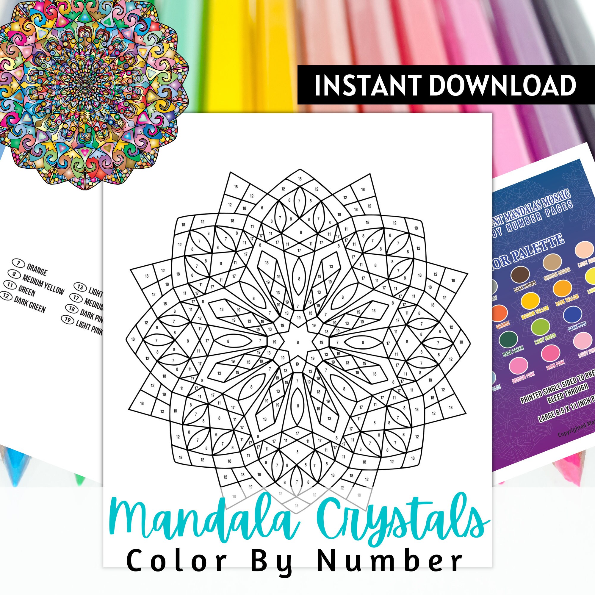 Best value magnificent mandalas mosaic color by number instant download mandala crystal jewels mandala coloring page printable download now