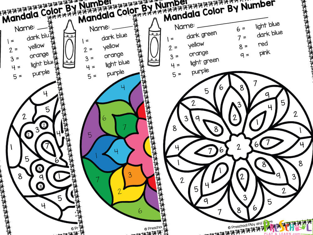 Free printable mandala color by number worksheets