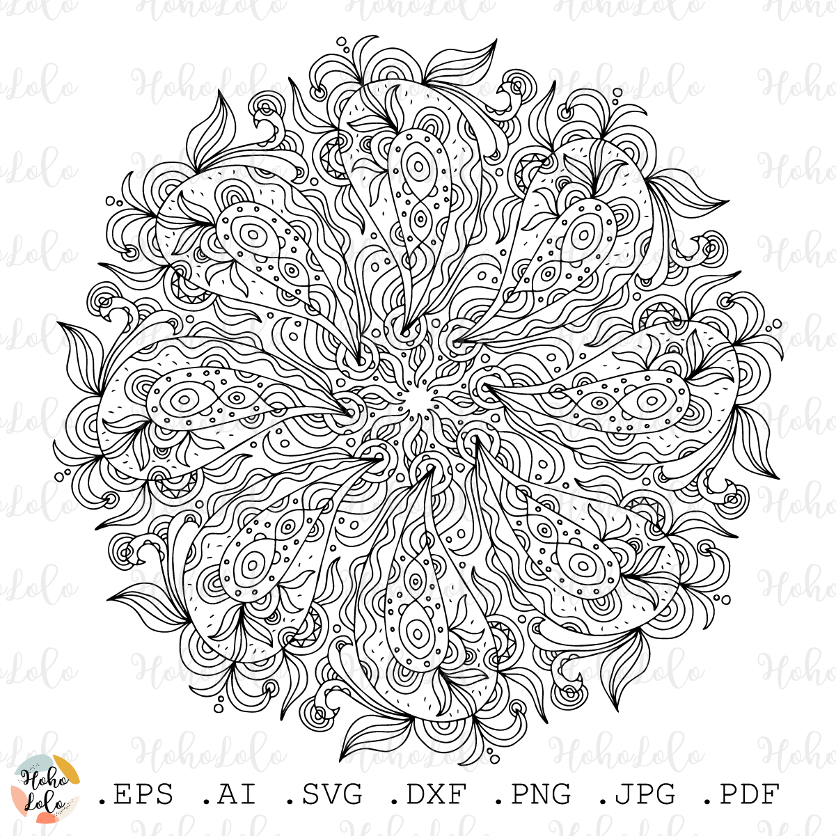 Floral mandala coloring page pdf pattern svg cricut clipart