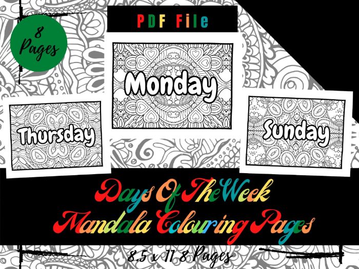 Days of the week mandala colouring pages for kids sheets pdf printable pages teaching resources