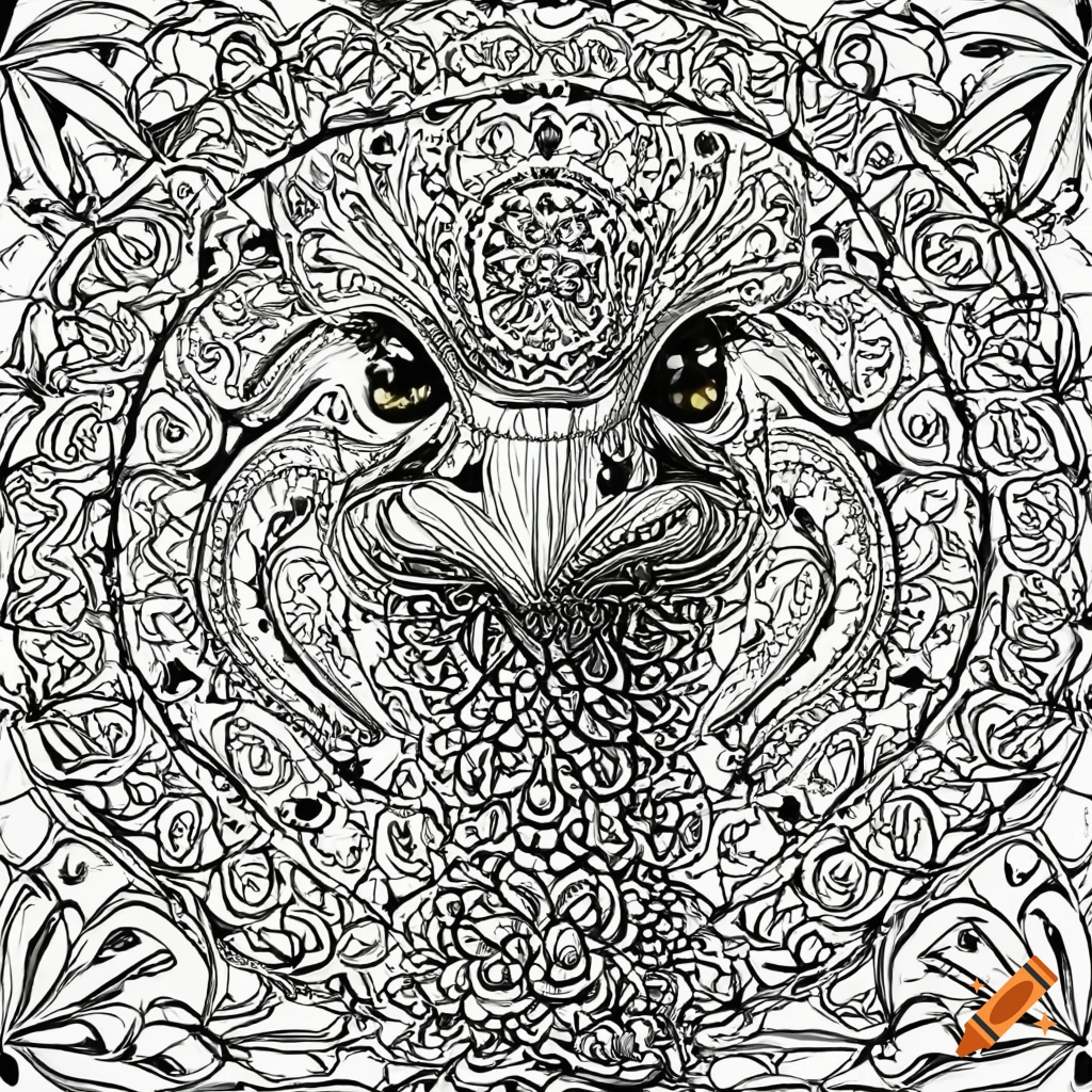 Coloring page for adults mandala ostrich image front face color white background mini elastic clean line art beautiful line art hd ar on