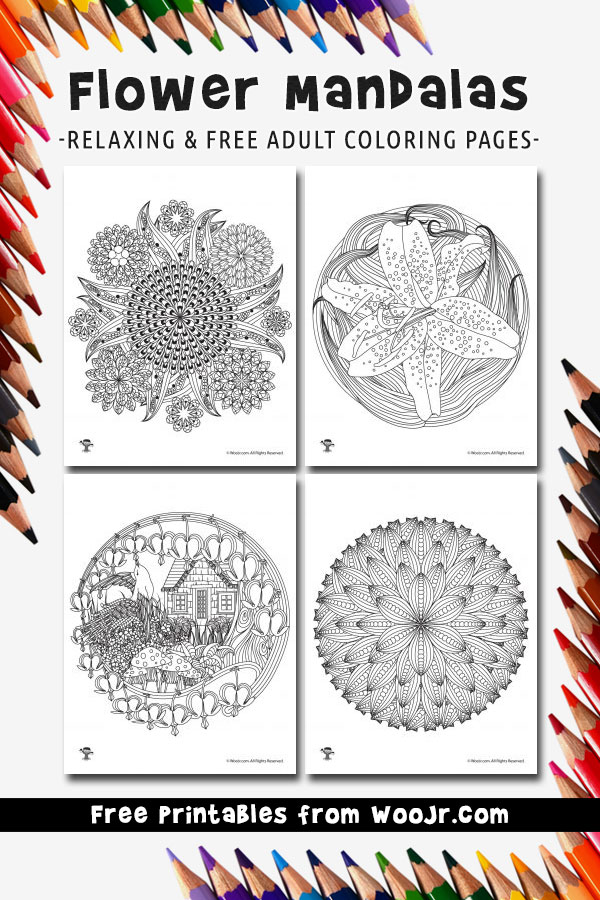 Adult coloring pages flower mandalas woo jr kids activities childrens publishing