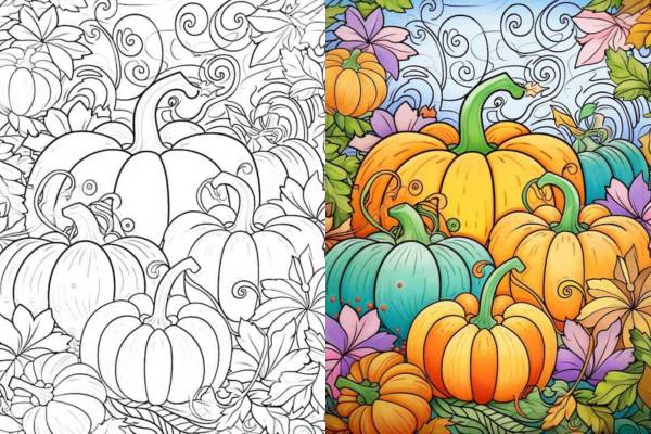 Pumpkin coloring pages for kids and adults