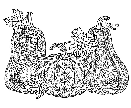 Vector coloring book for adults halloween pumpkins in mandala style with detailed patterns stock illustration