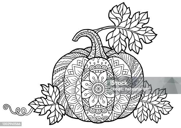 Vector coloring book for adults halloween pumpkins in mandala style with detailed patterns stock illustration