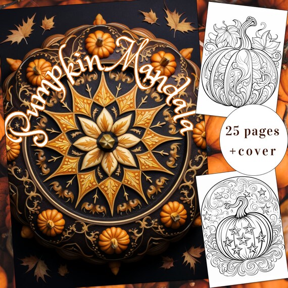 Pumpkin mandala coloring page autumn coloring coloring book adults kids instant download mandala coloring pumpkin printable pdf