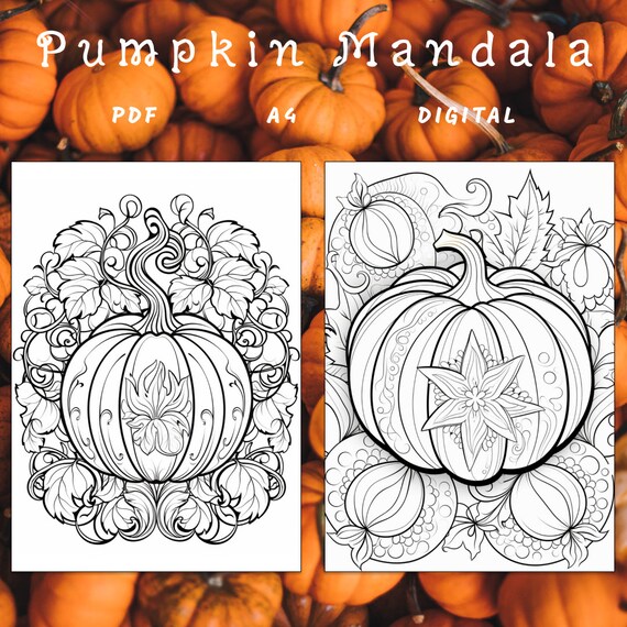 Pumpkin mandala coloring page autumn coloring coloring book adults kids instant download mandala coloring pumpkin printable pdf