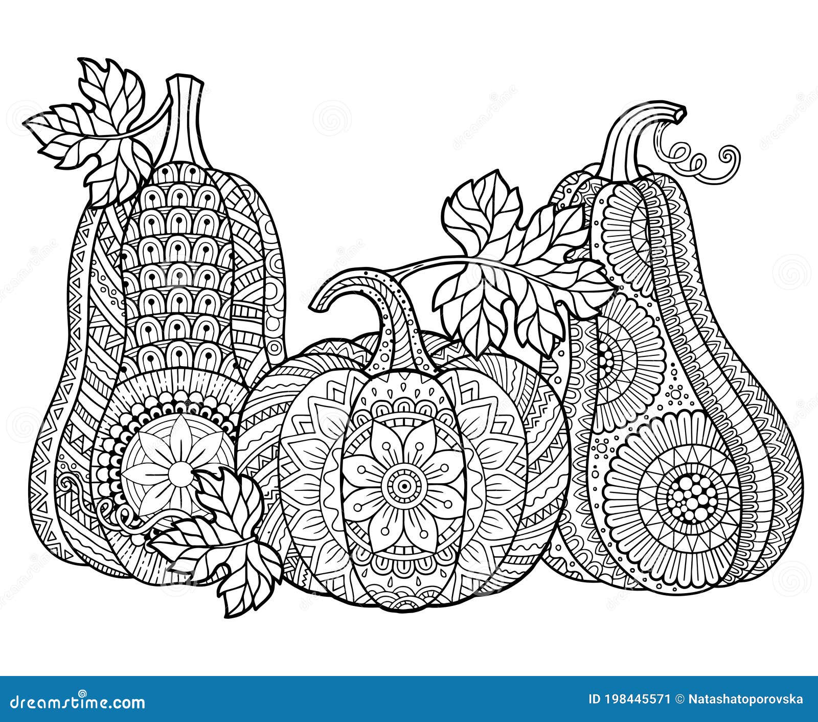 Vector coloring book for adults halloween pumpkins in mandala style with detailed patterns stock vector