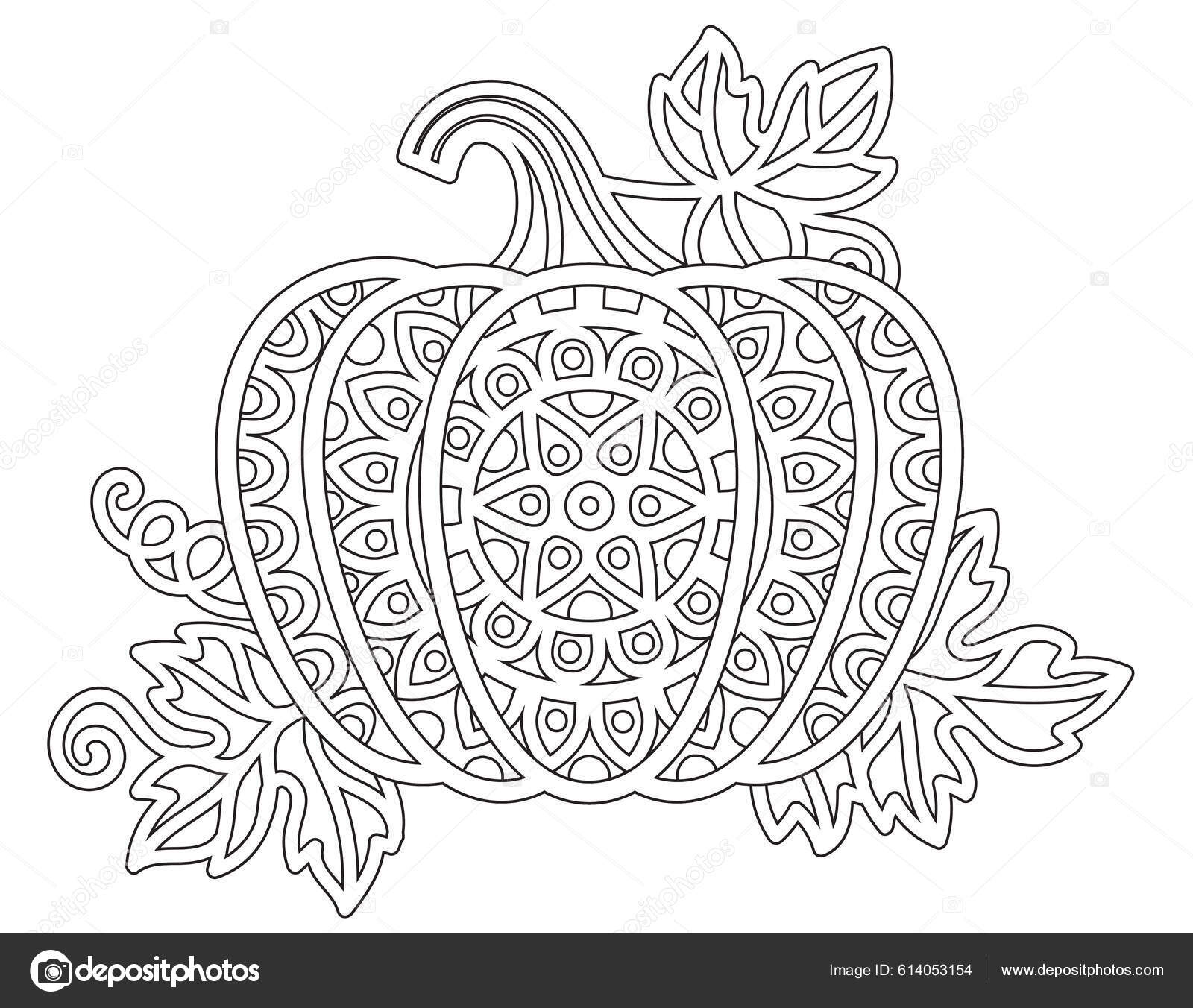 Coloring book adults pumpkin mandala style detailed patterns halloween thanksgiving stock vector by natasha