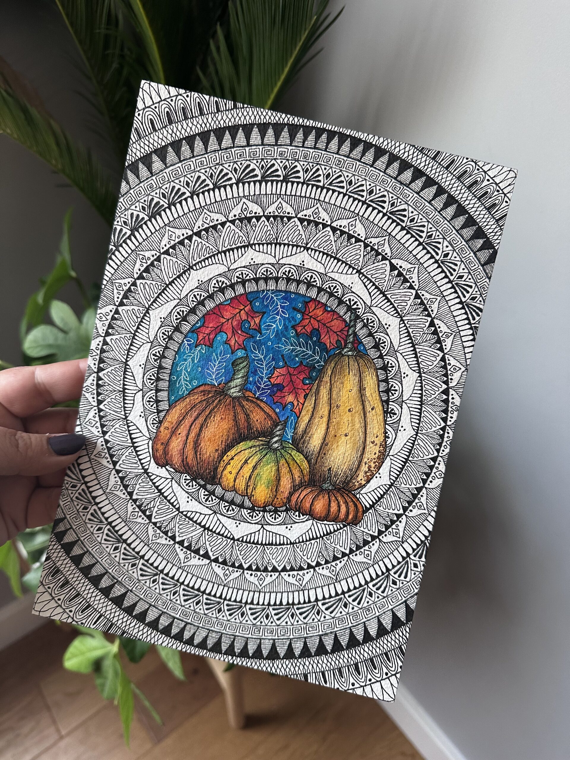 Watercolour pumpkin mandala