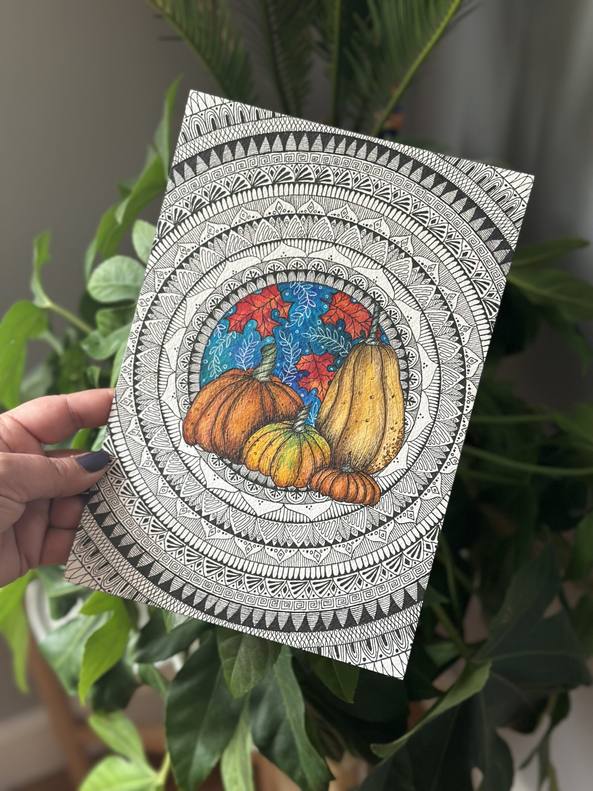 Watercolour pumpkin mandala