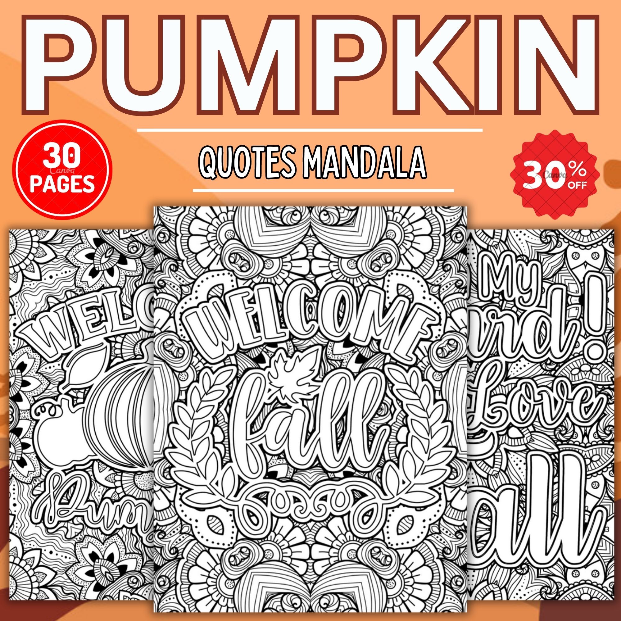 Autumn pumpkin quotes mandala coloring pages sheets