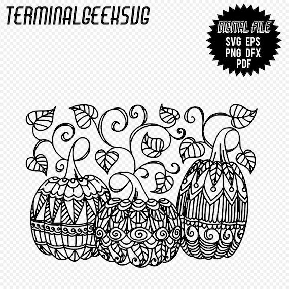 Pumpkin trio zentangle mandala svg png jpg dxf eps pdf sublimation cricut silhouette adult coloring page