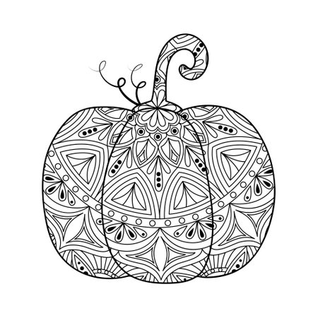 Vector linear pumpkin with mandala ornament for adult coloring book isolated outline vegetable with oriental pattern royalty free svg cliparts vectors and stock illustration image