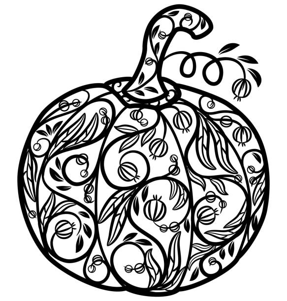 Openwork pumpkin mandala with floral ornament outline doodle style vector illustration black contour drawing for printing cutting coloring thanksgiving holiday decoration helloween symbol stock illustration