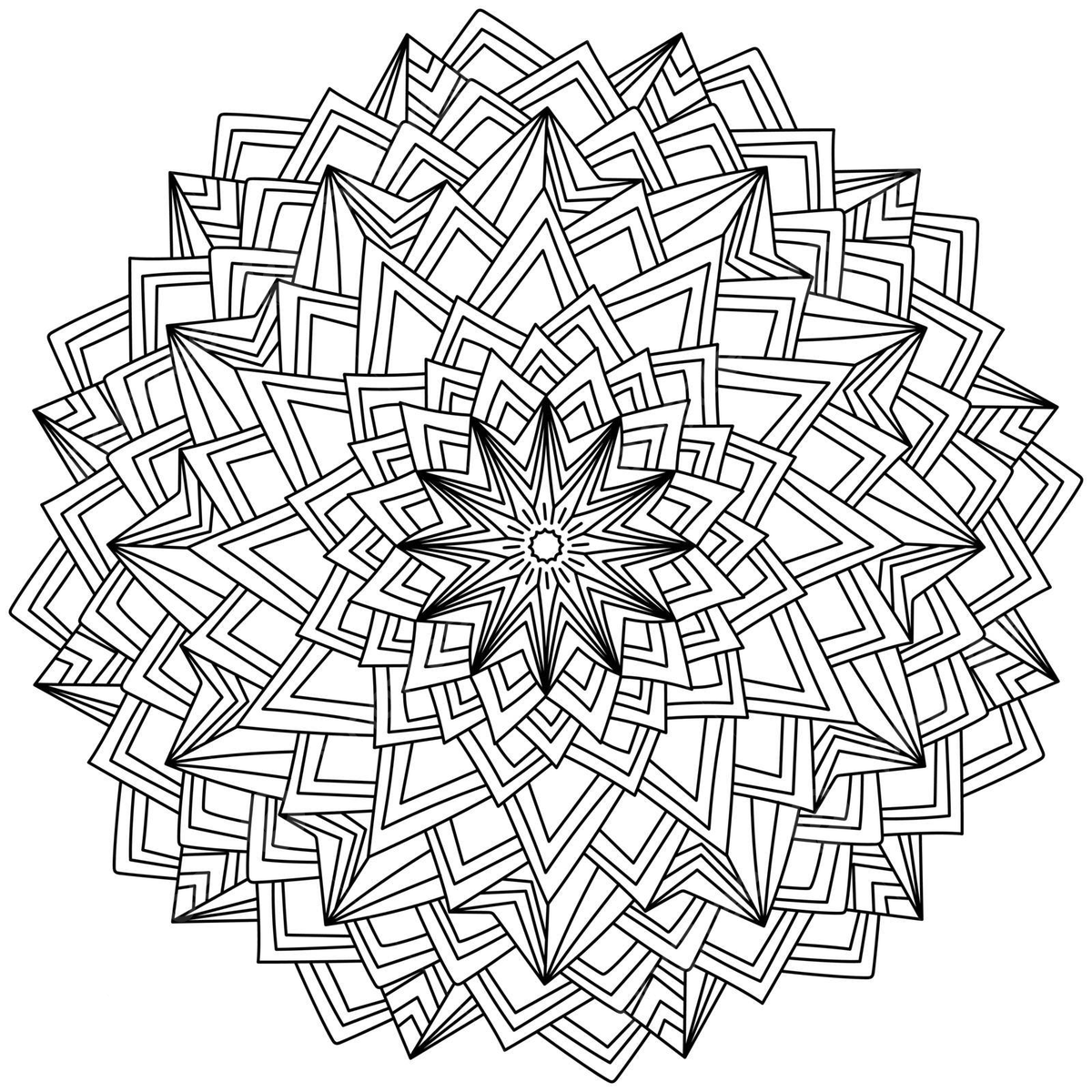 Antistress coloring page zen mandala with multiple triangular rays in a contour pattern vector position ornate isolate png and vector with transparent background for free download