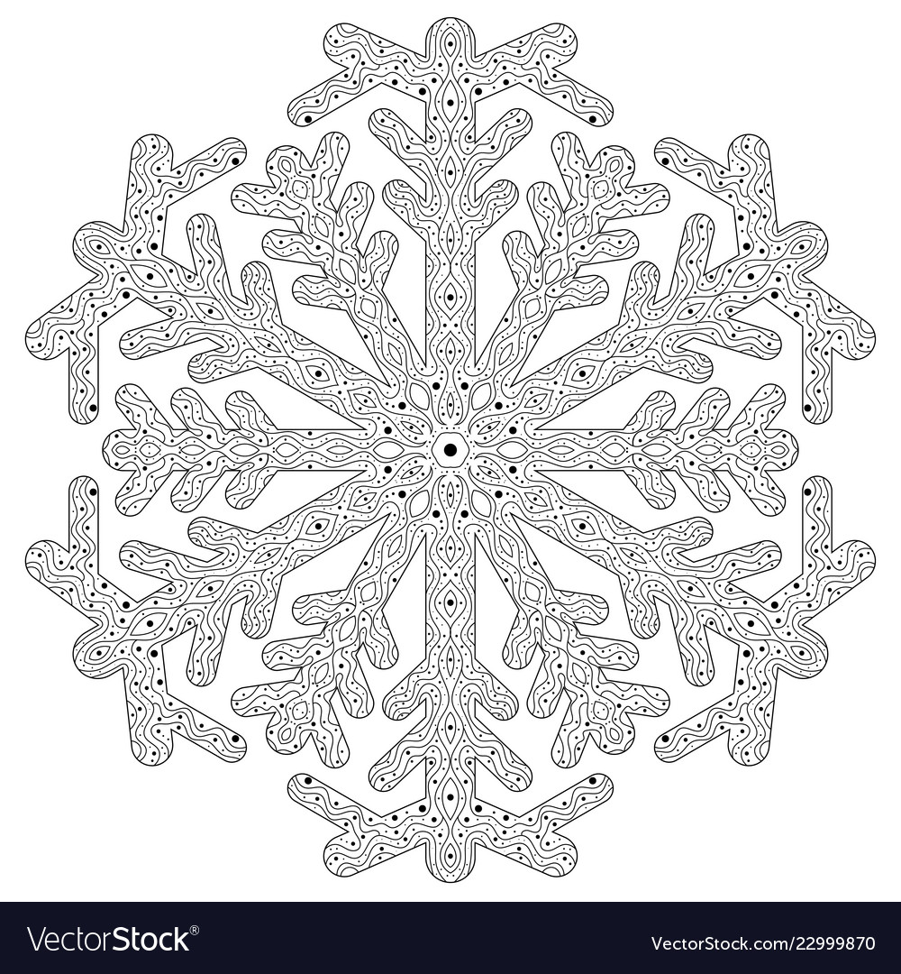 Winter coloring page with anti stress snowflake vector image