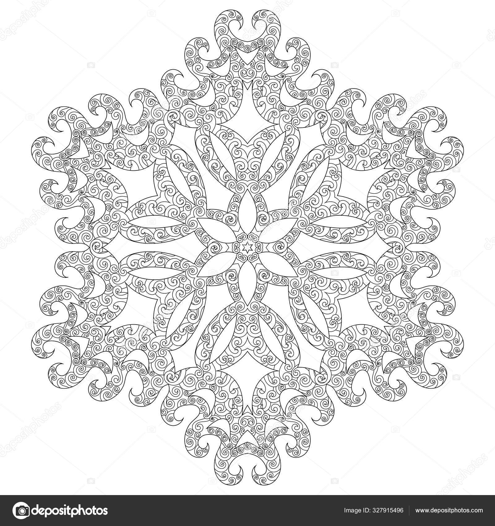 Winter coloring page with anti stress snowflake stock vector by lezhepyoka
