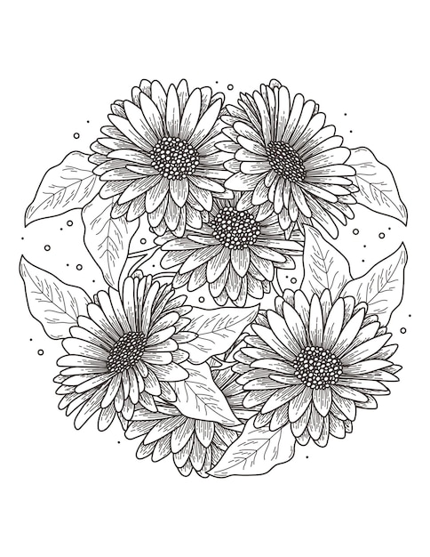 Premium vector sunflower and leaf wreath hand drawn mandala coloring pages for adults and kids coloring book