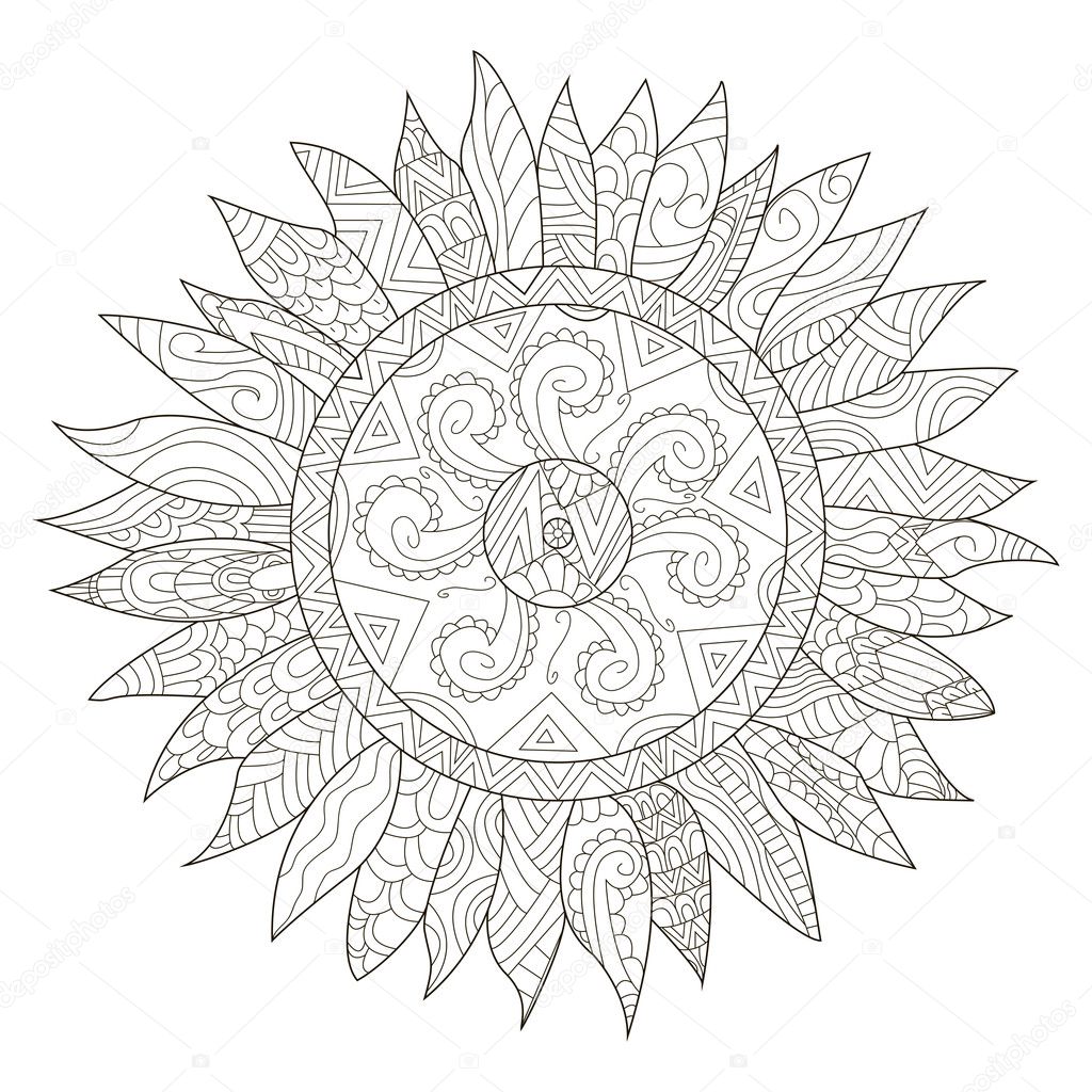 Mandala flower sunflower coloring vector for adults stock vector by toricheksgmail