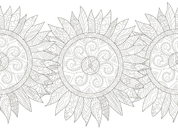 Premium vector mandala flower sunflower coloring seamless vector for adults