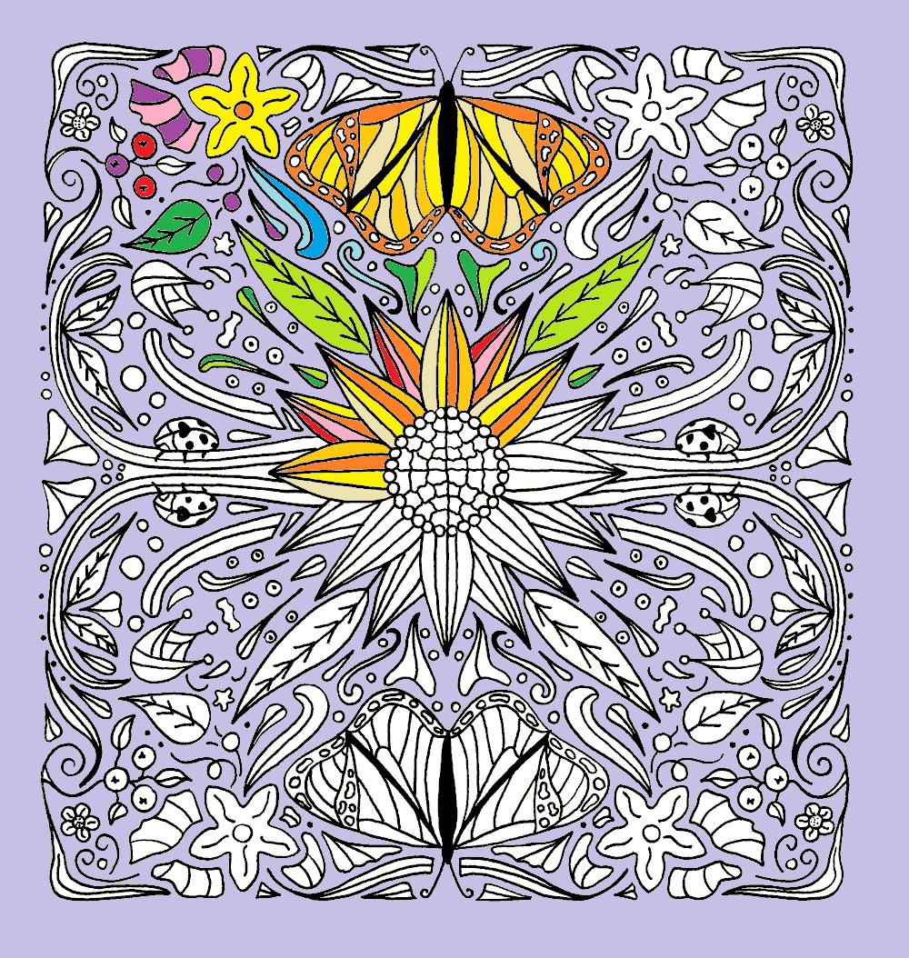 Sunflower and butterflies mandala coloring page