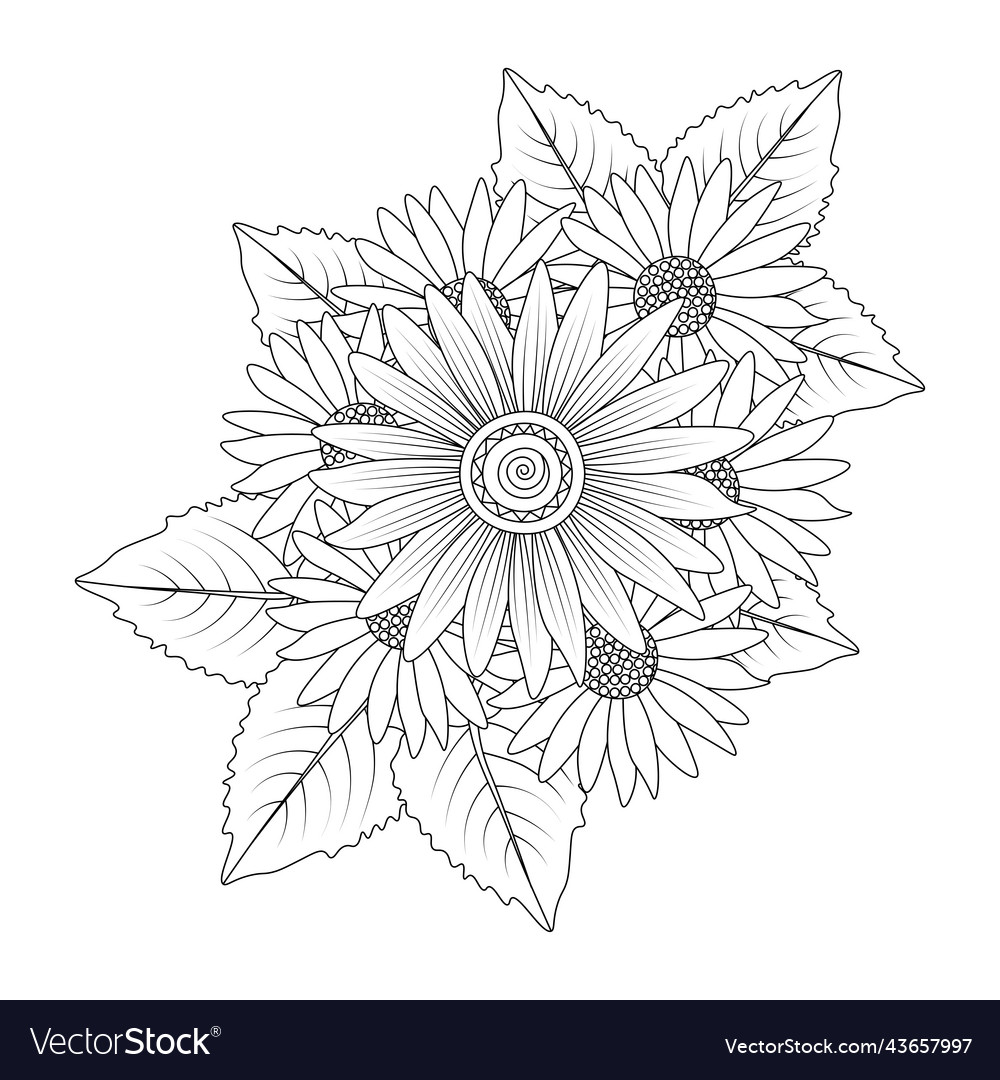 Sunflower coloring page pencil drawing of design vector image