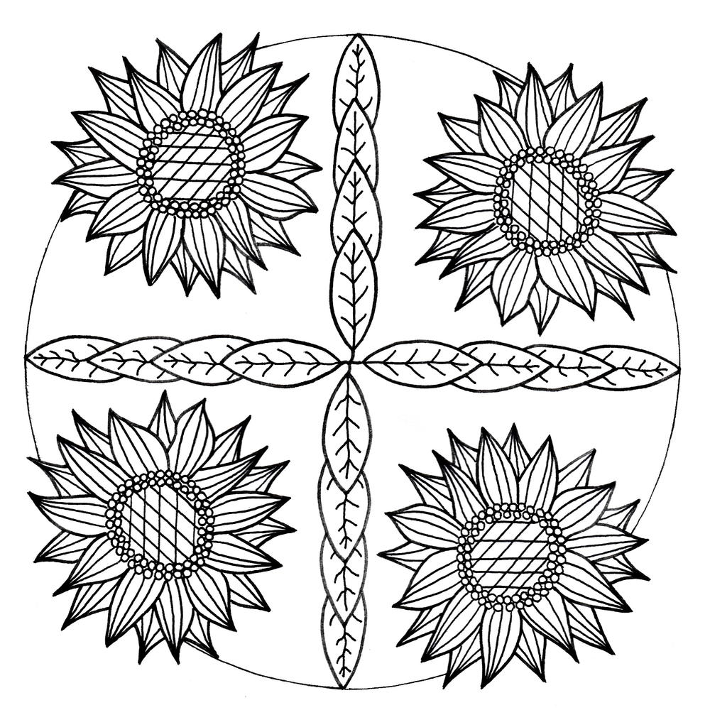 Mandala inspired sunflower adult coloring page