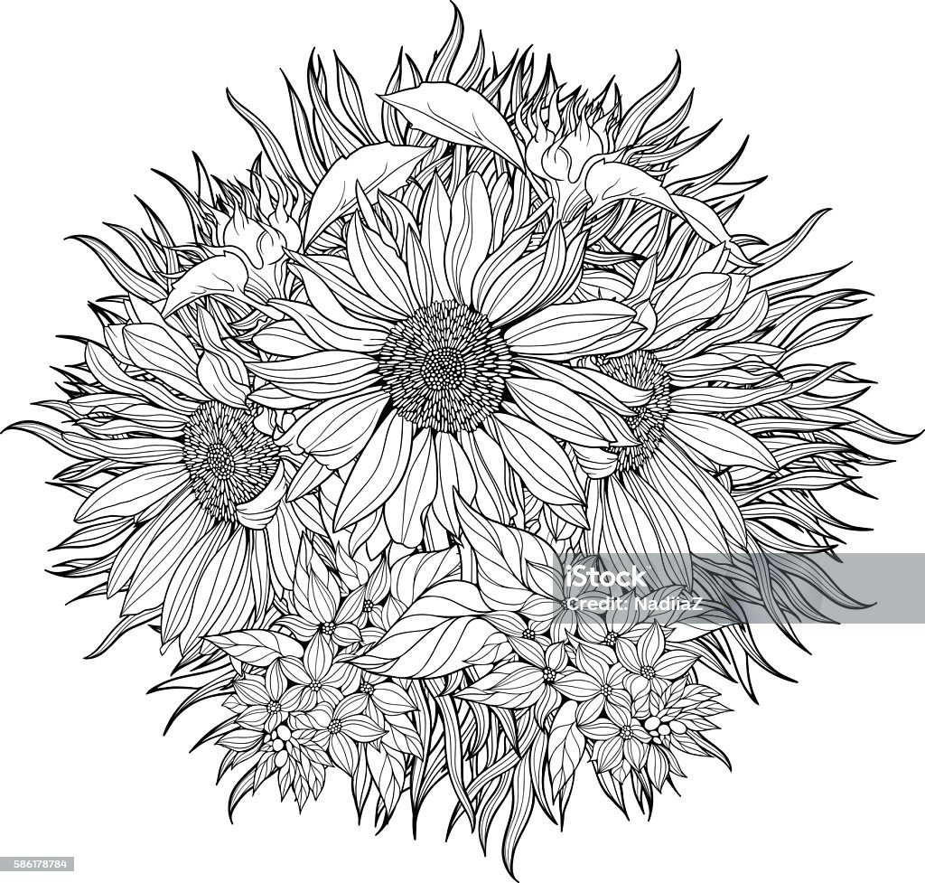 Closeup bunch of sunflowers stock illustration