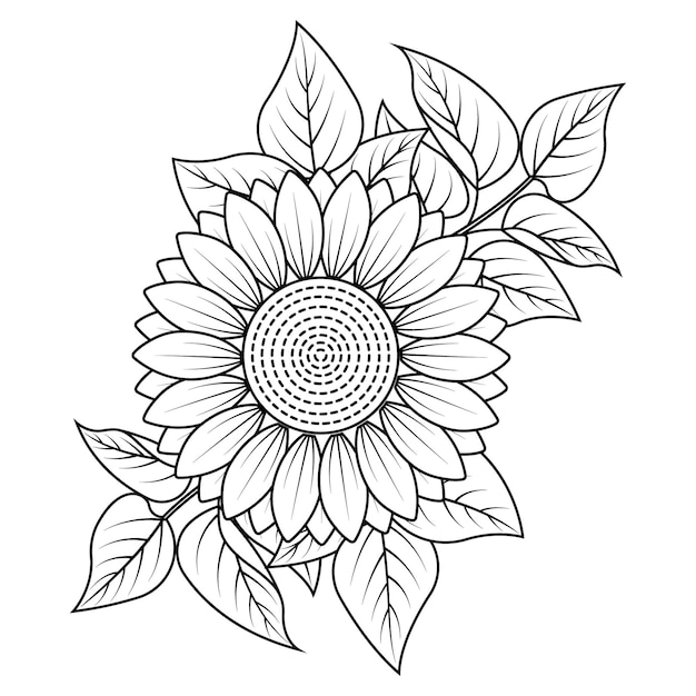 Premium vector a sunflower with leaves on it