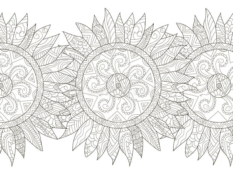 Mandala flower sunflower coloring seamless vector for adults stock vector