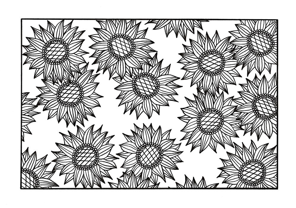 Bursting sunflowers coloring pager