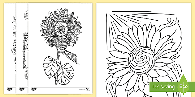 Sunflower colouring free printable art therapy worksheets