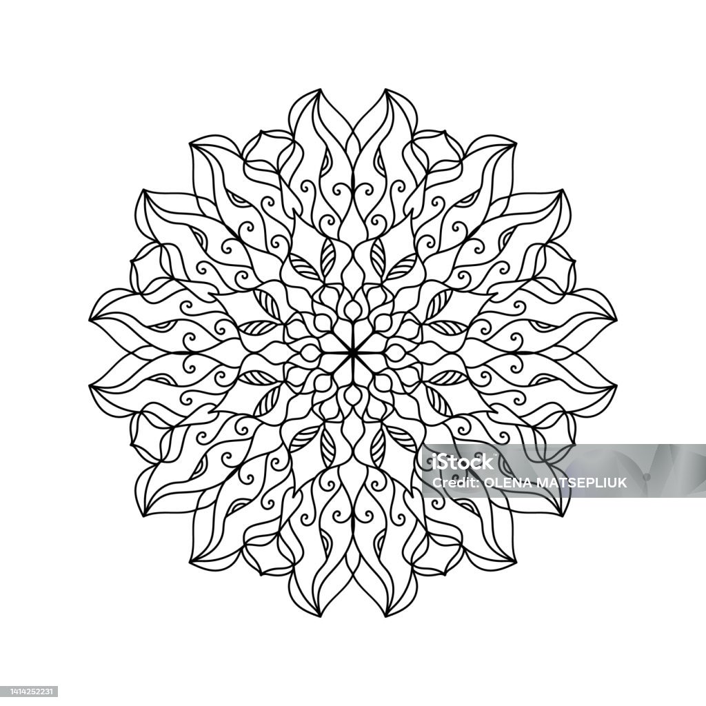 Mandala silhouette print for adult coloring book decorative round floral ornament anti stress therapy coloring pages stock illustration