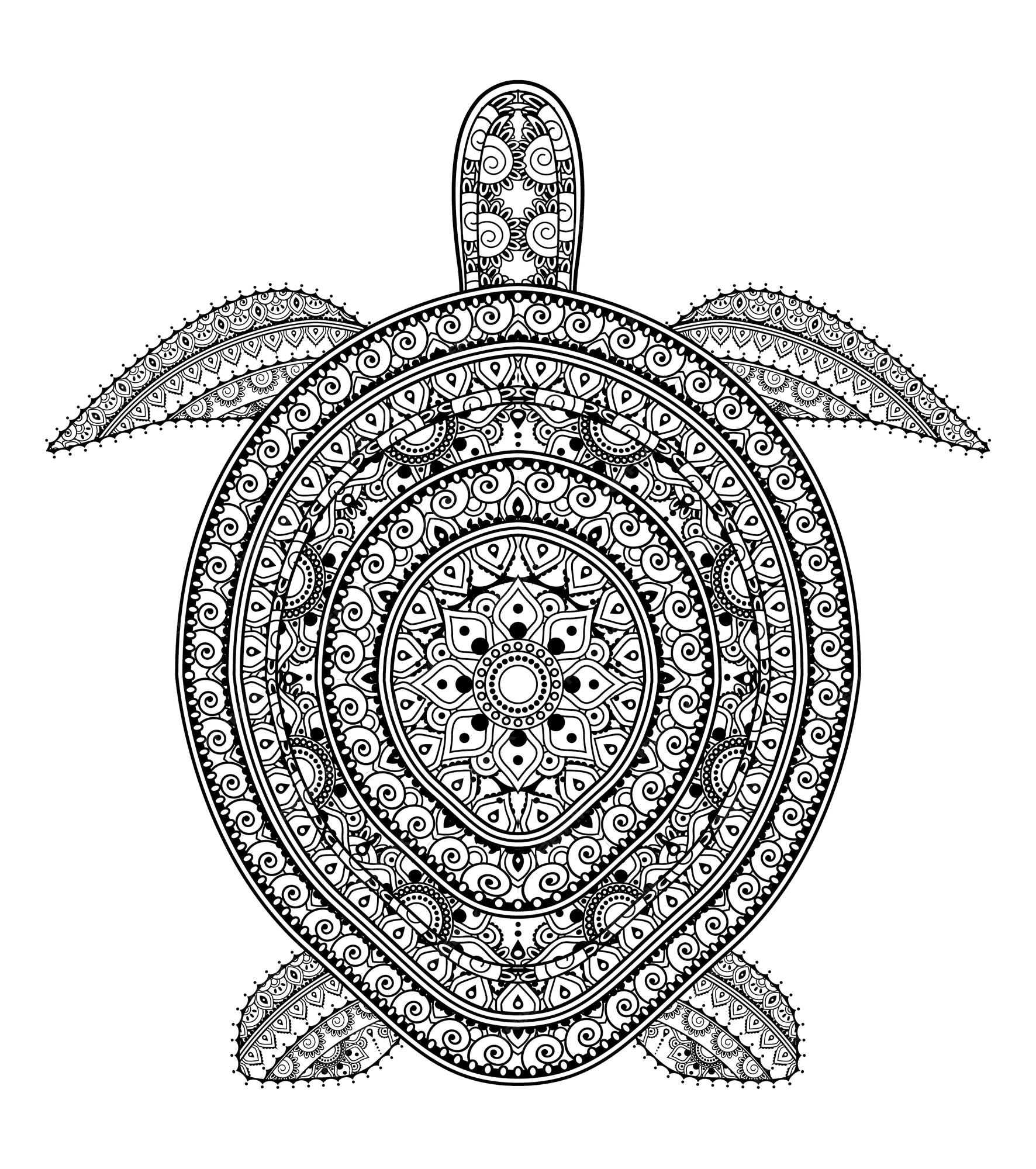 Premium vector vector mandala art turtle coloring page and coloring book for adult and kids design