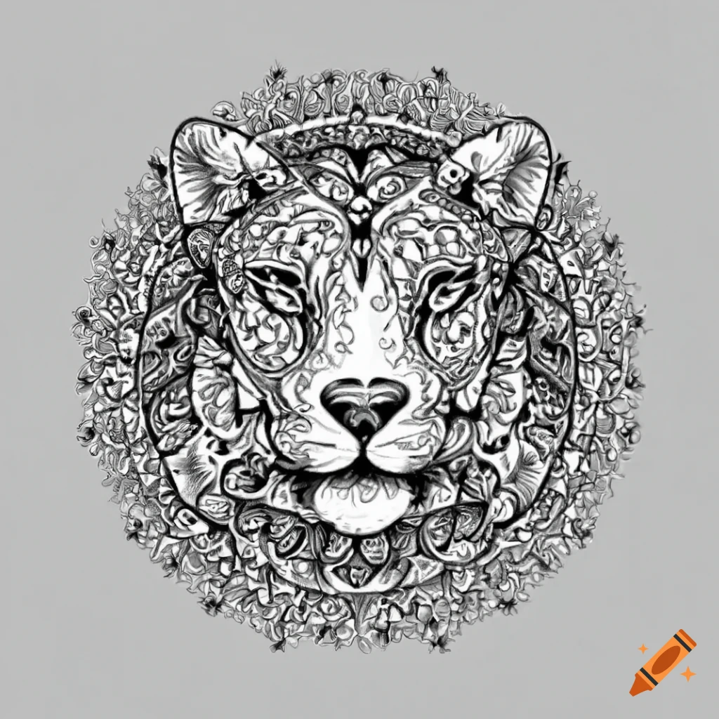 Black and white mandala animal coloring page on